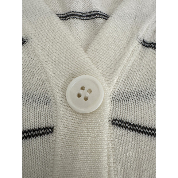 Eileen Fisher V-Neck Cardigan XL White Black Stripe Long-Sleeve Tencel Knit NWT - Picture 3 of 9